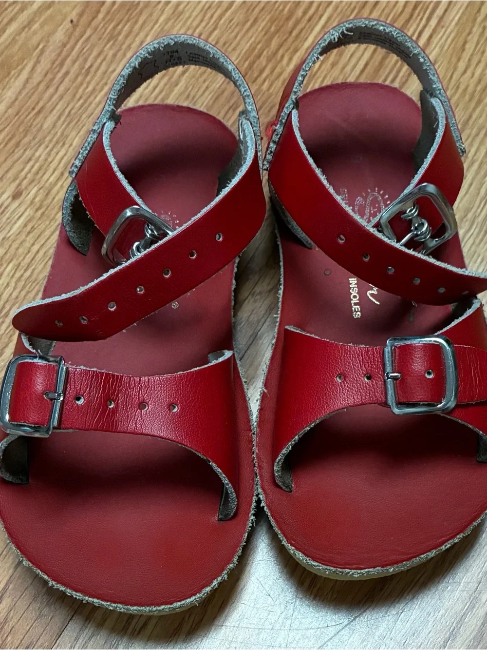 Vintage Sun-San Surfer Red Leather Sandals HoyWay Toddler Youth Size 9